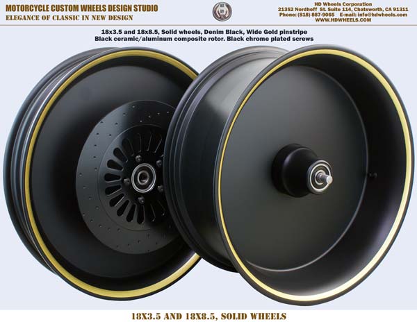 18x3.5 and 18x8.5 solid motorcycle Harley billet wheel black