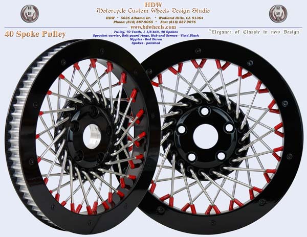 40 spoke pulley black with red nipples