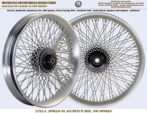 21x3.5 Apollo brushed rim wheel 100 spokes black hub