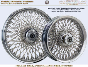 120 spoke wheel chrome 19x3.56 and 16x3.5 motorcycle