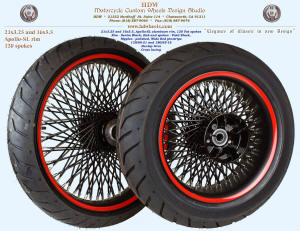 21x3.25 and 16x5.5, Apollo-SL, Fat spokes, Denim and Vivid Black, Wide Red pinstripe, 130/60-21 and 180 tires