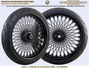 23x3.75 black 120 spoke wheel Harley 180/50-18 tire