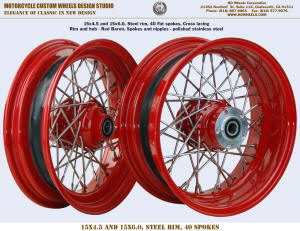 15x4.5 and 15x6.0 Steel rim 40 Fat spokes, Red Baron