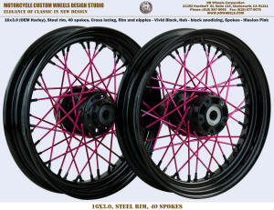 16x3 Harley black wheel 40 pink spokes