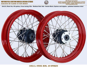 Harley 40 spokes wire red Black wheel 16x3