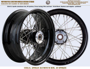 16x6, Apollo 40 spokes Black motorcycle wheel