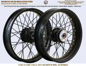 17x2.75 and 17x3.5 Sun rim 40 spoke wheel Black
