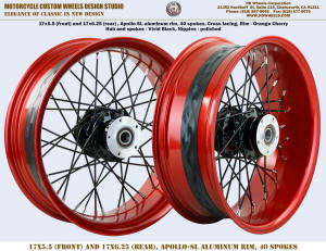 17x5.5 and 17x6.25 40 spoke wheel Harley Orange Cherry