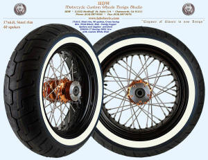 17x6.0, Steel rim, Vivid Black, Candy Copper, 200/55-17 custom White Wall tire