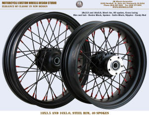 18x3.5 and 16x5.0 steel rim Denim and Satin Black, Candy red nipples