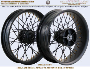 18x3.5 and 18x5.5 Indian Scout 40 spoke wheel black gold