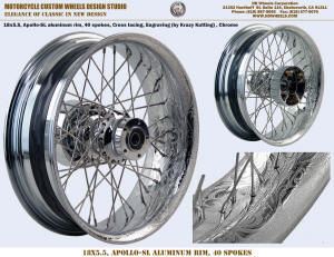 18x5.5 smooth wheel 40 spokes Crome Engraving Harley Indian