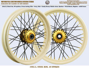 19x2.5 Harley 40 spoke wheel Ivory Matte Brass Black