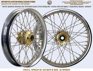 19x3.0 Smooth spoke wheel rim 40 twisted spoke chrome and brass