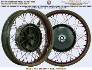 19x3.5 40 spoke wheel two tone Olive Green and Black Red