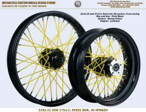 21x2.15 and 17x4.5 steel rim black 40 yellow spokes Harley