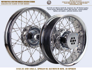 21x3.25 and 18x5.5 Apollo-SL 40 Twisted spokes chrome 360 brakes