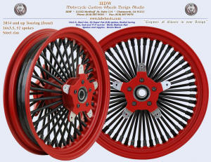 16x3.5, Steel rim, Super Fat spokes, Matte Medium Red, Denim Black, Rotor carriers for 2014 and up Touring