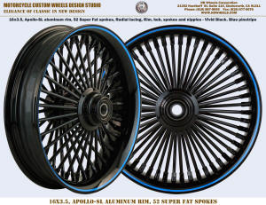 16x3.5 Apollo-SL Radial Super Fat spoke wheel Black Blue pinstripe Harley