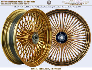 18x5.5 spoke wheel , 52 super far spokes, radial lacing, Candy Gold