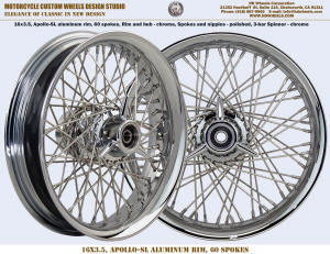 16x3.5 Profile smooth 60 spokes Harley wheel 3 bar spinner