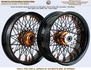 16x3.5 and 16x5.5 Apollo-SL Sportster 48 60 spokes Black and copper 5 bullet