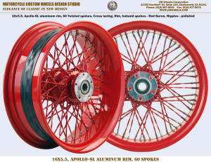 16x5.5 red wheel 60 twisted spokes Cross-Radial Harley