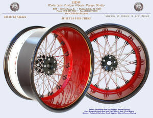 18x10, aluminum rim, S-Cross, Two tone, Antique Candy Red, Vivid Black, Gold pinstripe, For trike