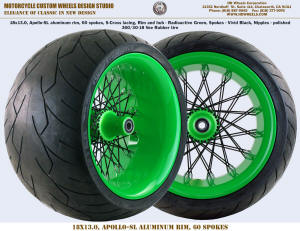 18x13 60 spoke wheel, Apollo-SL rim Green black 360 tire