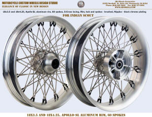 18x3.5 and 18x4.25, Apollo-SL rim 60 spokes S-Cross Brushed, Black nipples, Indian Scout