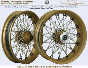 18x3.5 and 18x5.5 Harley wheels Metallic Gold 60 Fat spokes