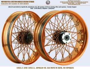 18x3.5 and 18x5.5 60 spoke wheel Candy Copper and black Harley
