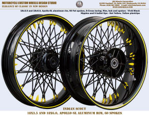 Indian Scout 60 Fat spoke wheel 18x3.5 and 18x6.0 black and yellow, 200 tire