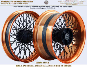 18x3.5 and 18x8.5 60 Fat spokes wheel Indian Scout copper Black