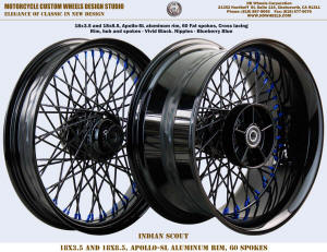 18x3.5 and 18x8.5 Indian Scout 60 Fat spoke wheel black and Blue