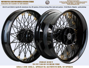 Fat tire for Indian Scout 60 spokes black and gold 18x8.5 and 18x3.5