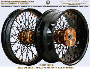 18x3.5 and 18x8.5 black copper spoke wheel 240 fat tire Indian