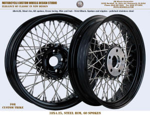 18x4.25 steel rim 60 spoke wheel for trike black