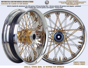 18x5.5 60 spoke chrome and gold wheel Indian Cheif front