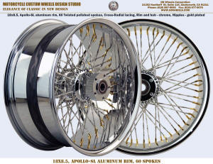 18x8.5 Apollo-SL 60 twisted spokes Cross-Radial chrome and gold