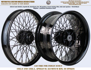19x3 and 18x8.5 60 spokes Black 240 tire Indian Scout