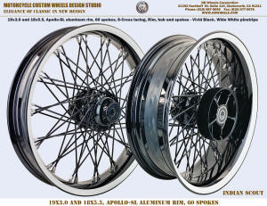 19x3 and 18x5.5 60 spoke wheel indian scout wide white pinstripe