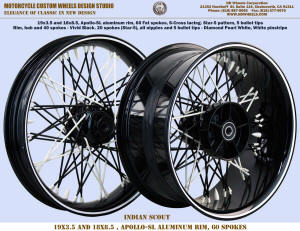 19x3.5 and 18x8.5 Indian Svcout 240 fat tire black an white star bullet