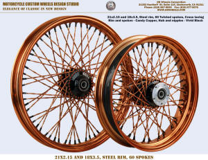 21x2.15 and 18x3.5 Candy Copper Black wheel 60 Twisted spokes Sportster