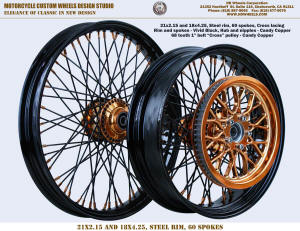 21x2.15 and 18x4.25 Sportster Harley wheel black copper pulley