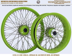 21x2.15 and 18x6.0 60 spoke harley indian wheel green