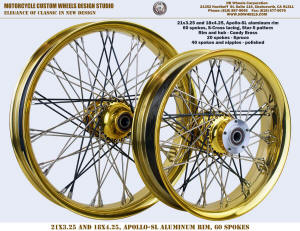 21x3.25 and 18x4.25 Candy Brass 60 spokes wheel Spruce Star 