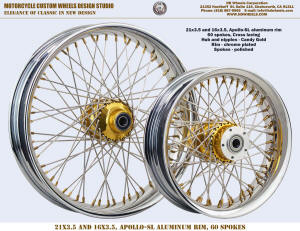 21x3.5 and 16x3.5 60 spoke smooth wheel chrome Candy Gold Harley