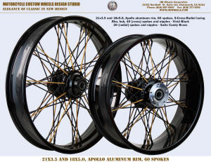21x3.5 and 18x5.0 Apollo 60 spokes S-Cross-Radial Vivid Black and Satin Candy Brass