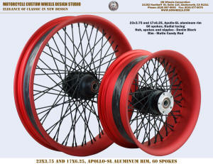 23x3.75 and 17x6.25 Harley wheel 60 spokes Matte Candy Red Black